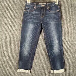 Express Jeans Womens 00 Bleu Denim Cuffed Girlfriend Comfort Stretch‎ Dark 30x23